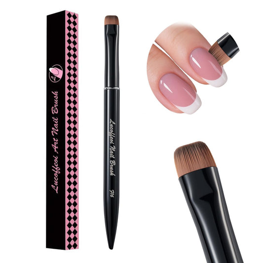 Nail Brush for French Tip, Nail Cleaning Brush for Gel & Acrylic - Professional Kolinsky Sable French Manicure Brush, Thin Nail Art Brush for Precise Clean Up & Polygel Application (Black, F16)