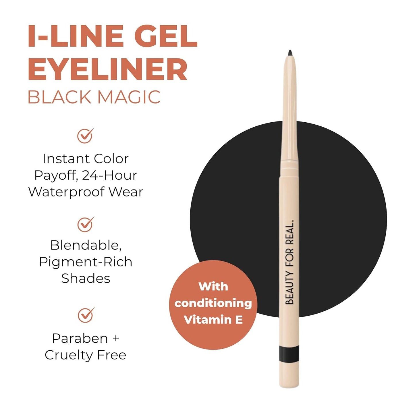 Beauty For Real I-Line 24-7 Eyeliner, Black Magic - Black Matte - Long-Wearing, Waterproof Gel Formula - Safe for Sensitive Eyes & Contact Lens Wearers - 0.01 oz