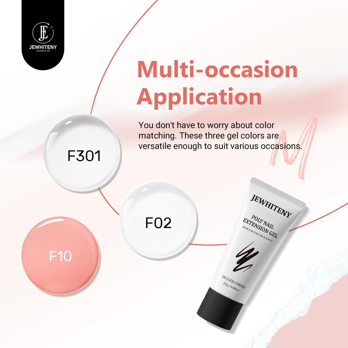 JEWHITENY Poly Nail Gel Set Clear Pink White Poly Extension Gel With Base Coat Top Coat Slip Solution French Manicure Need U V Lamp Curing for Finger Art and Home DIY