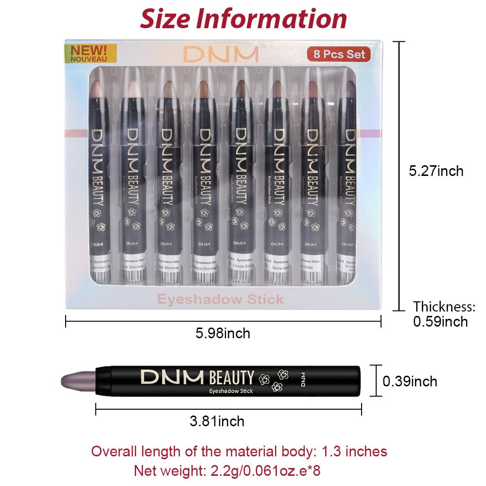 Kaely 8Pcs Cream Eyeshadow Stick Set, Champagne Pearl Taupe Bronze Cocoa Stone Putty Smoky Amethyst, Matte Shimmer Eyeliner Pencil Eye Shadow Sticks Palette Makeup for Older Women, Cruelty-Free 03