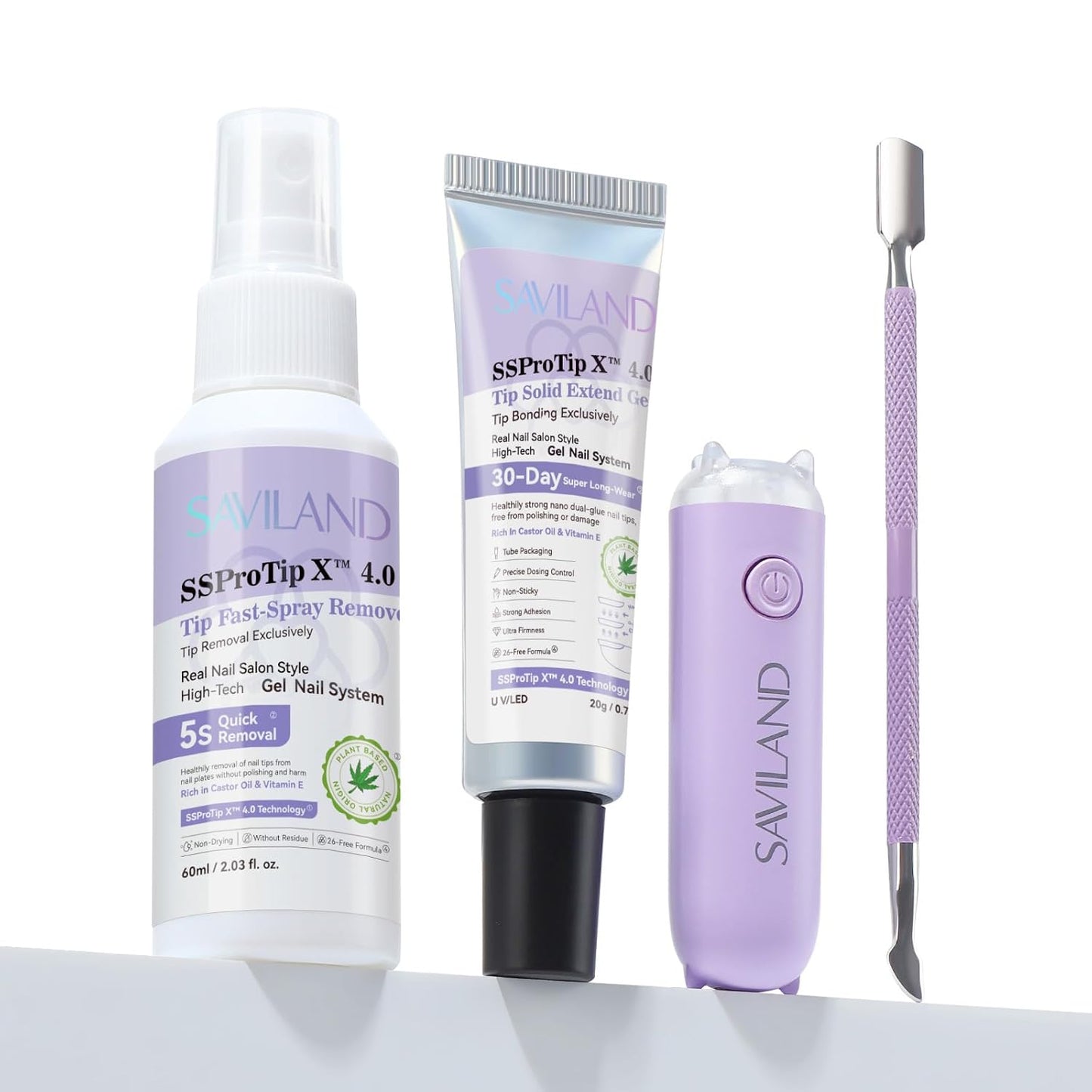 SAVILAND Pro Solid Nail Glue Gel & Remover Kit: 30 Days Long Lasting Gel Glues 20 g Strong Bond Gel Glues for Nails with 60 ml Quick Press On Nails Remover & Mini Nail Lamp for Press Ons