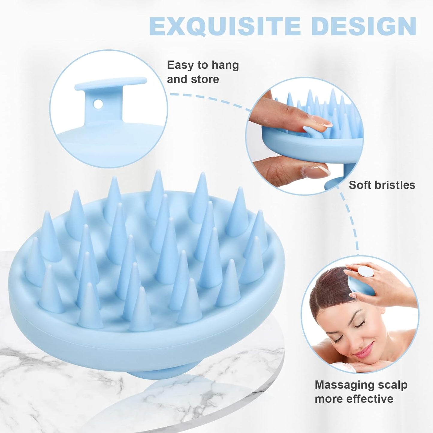 Silicone Scalp Massager, Scalp Scrubber for Hair Growth with Soft Bristles, Scalp Exfoliator Brush Dandruff Removal Shampoo Brush for Wet Dry Scalp Care (Light Blue)