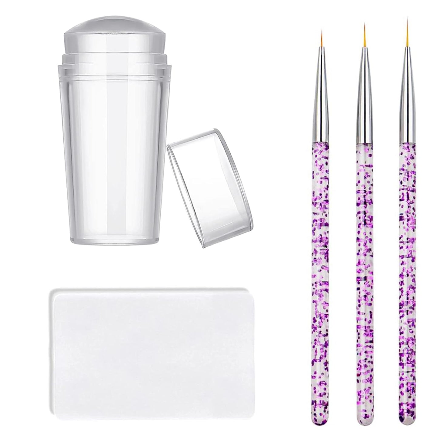 Nail Stamper Nail Art Brushes - French Tip Nail Stamp Clear Nail Art Stamper Jelly with Scraper, 3pcs Nail Pen Brushes, Soft Silicone Stamper Printer DIY French Tip Nail Stamping (3Pcs)