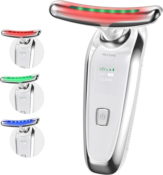 7-in-1 LED Facial & Neck Massager Tool, Red Light Therapy for Face, Reduce Fine Lines & Double Chin, Neck Tightening, True Beauty Glow Facial Massager - at Home Skin Care Sculpting Tool