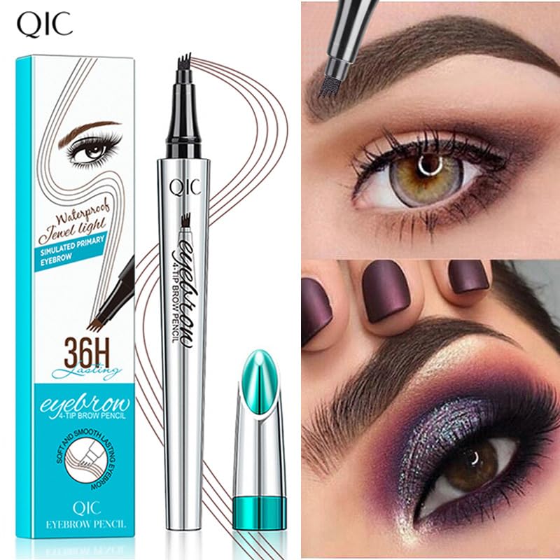 Microblading Eyebrow Pen - Long-Lasting 4D Four-Tip Waterproof Eyebrow pen with Triangular Tip Easy Application for Beginners for Natural Eyebrows (Red Brown)