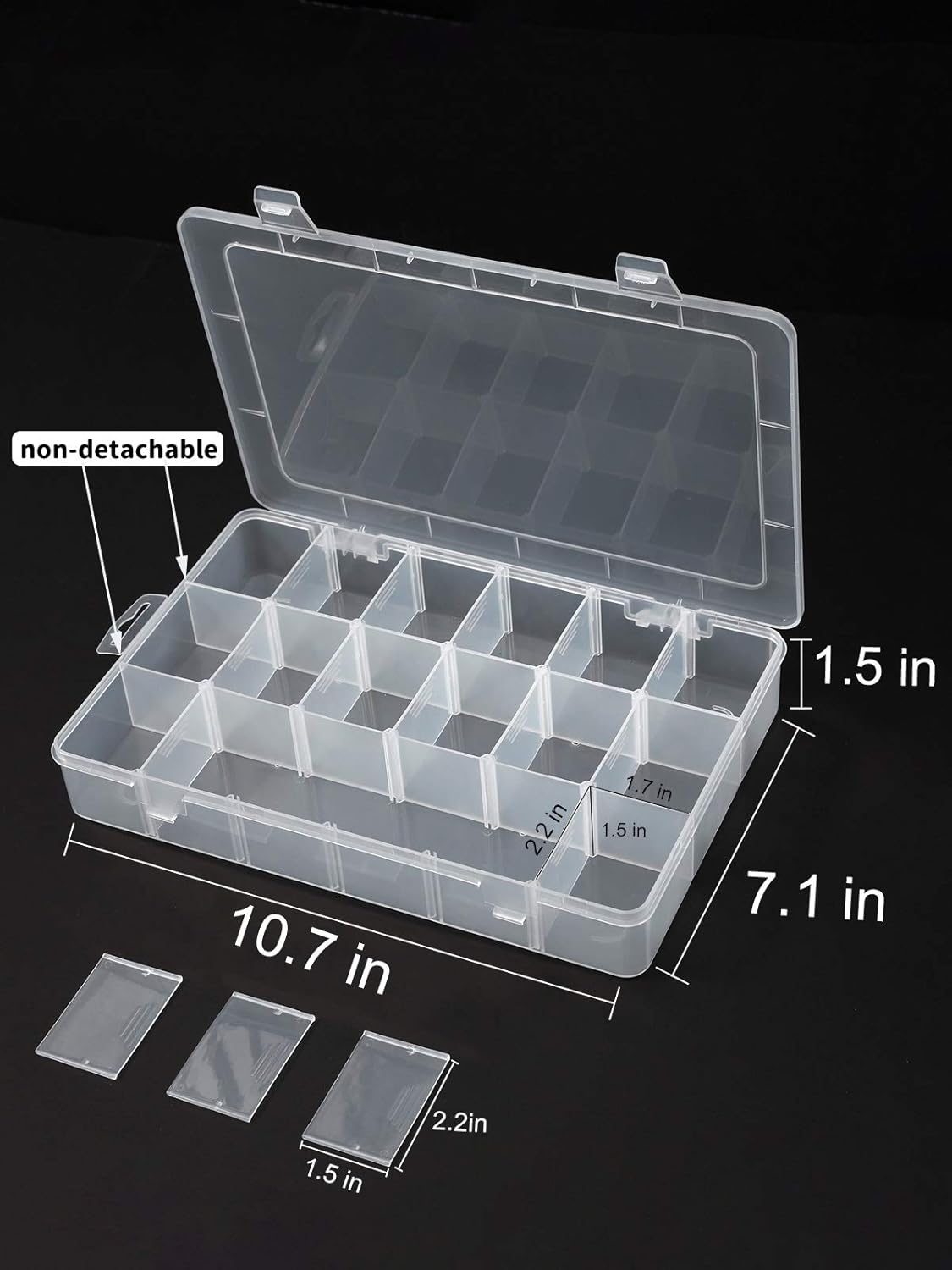 2pack 18 Grids Clear Plastic Organizer Box Storage Container with Adjustable Dividers (Clear x 2PC,18 Grids)