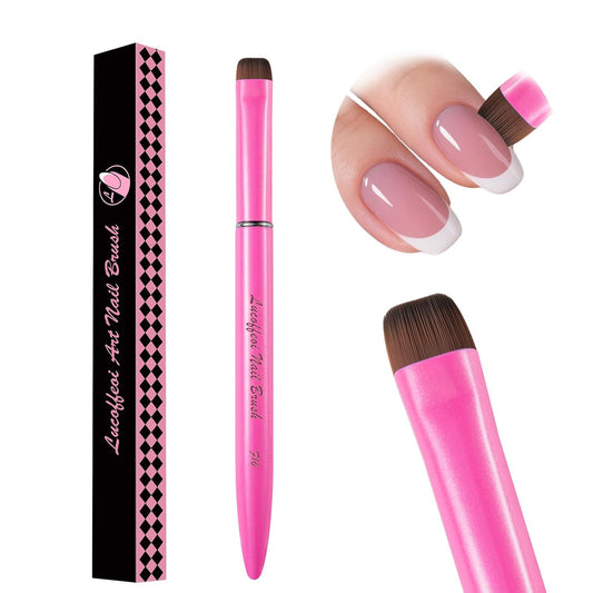 Nail Brush for French Tip, Nail Cleaning Brush for Gel & Acrylic - Professional Kolinsky Sable French Manicure Brush, Thin Nail Art Brush for Precise Clean Up & Polygel Application (Pink, F16)