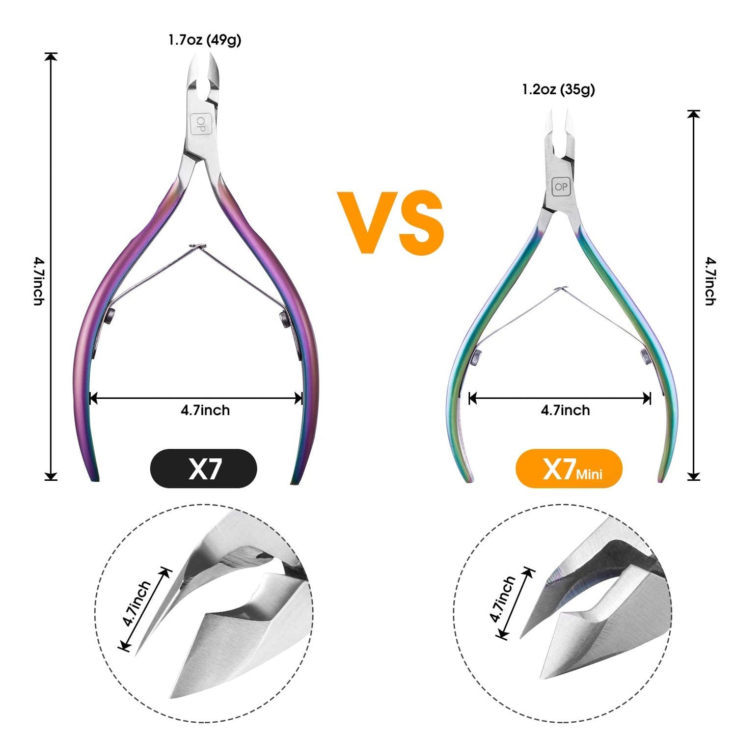Cuticle Trimmer-opove Cuticle Remover Cuticle Nipper Professional Stainless Steel Cuticle Cutter Clipper Durable Pedicure Manicure Tools for Fingernails and Toenails,X7 mini Color Gradient