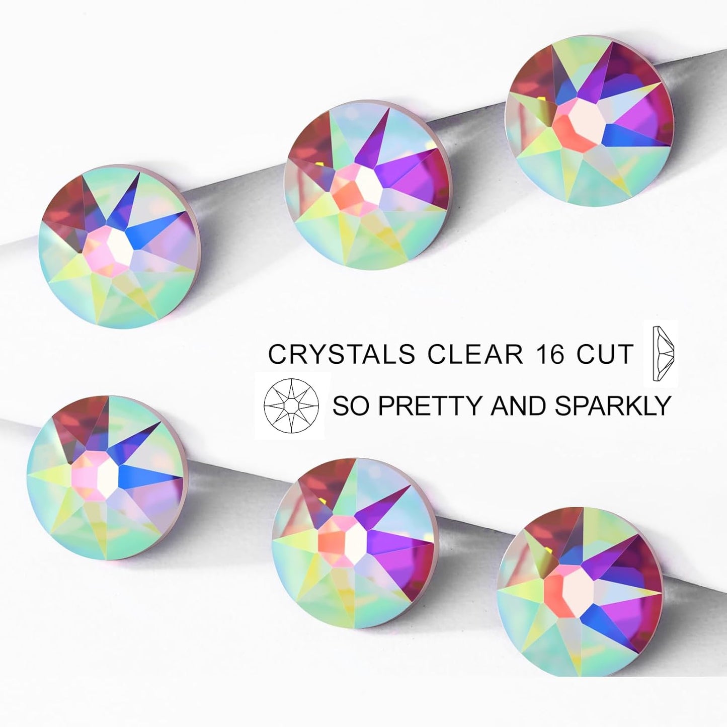 Novani Crystal AB Rhinestones Flat Back Round Rhinestone Style 2088 Sparkly Crystal Gemstones for Nail Art and Crafting,Mix Size(SS6-SS40)