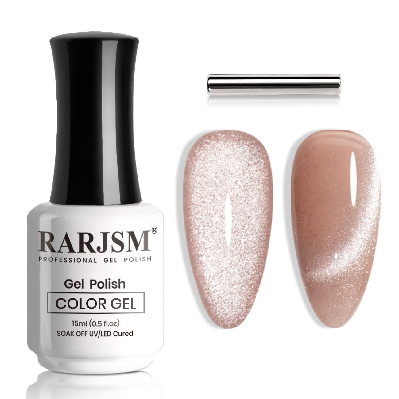 RARJSM Magnetic Cat Eye Gel Nail Polish Rose Gold Silver Glitter 15ml 9D Cateye Galaxy Universal Shimmer Velvet Ice Gel Polish Single Bottle with Magnet Stick UV LED Curing Require Soak Off Home Salon