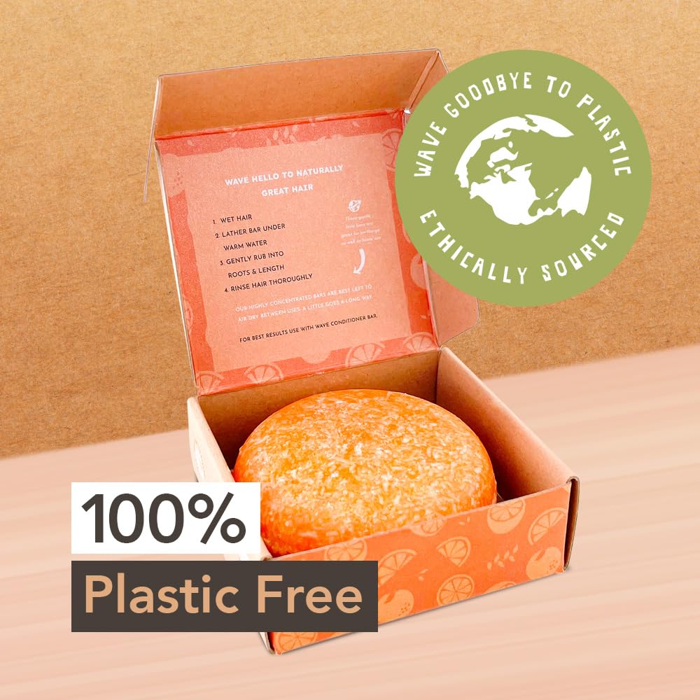 Wave Fresh Citrus Shampoo Bar - Moisturizing & Handmade Vegan Bar for Shiny Hair, Natural, Organic & Non-GMO Shampoo for Women & Men, 2.3 oz, Long-Lasting (80-120 Uses)