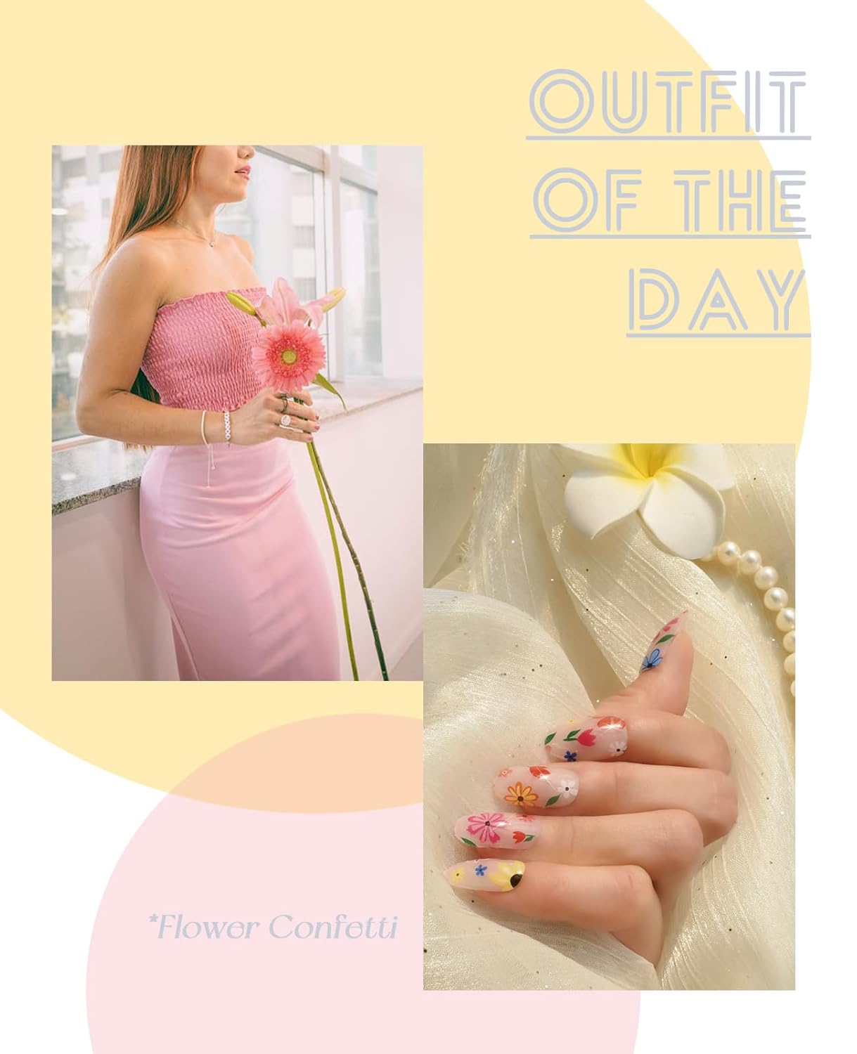 Semi Cured Gel Nail Strips, 20 pcs Nail Wraps, Glaze Stickers, Salon Quality French Manicure, Full Decal Gel Polish Strips, Long Lasting SCG, Easy on, UV Required (Flower Confetti)