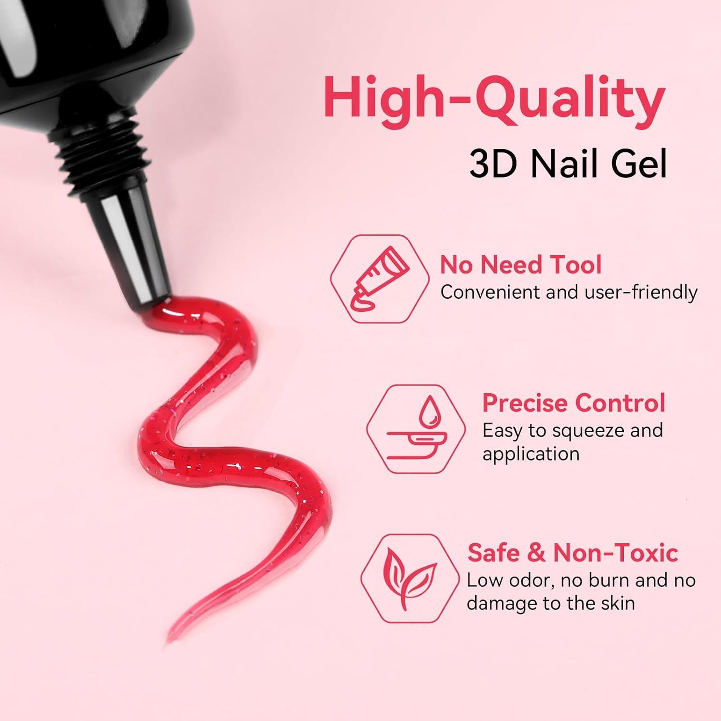 Makartt 3D Gel Nail Art: 3D Sculpting Gel for Nail Art Design 15ml 3 in 1 No Wipe Gel Polish for Drawing Carving Nails Gel, Molding Embossed Gels for Nail Decoration DIY Manicure - Glistening Cheer