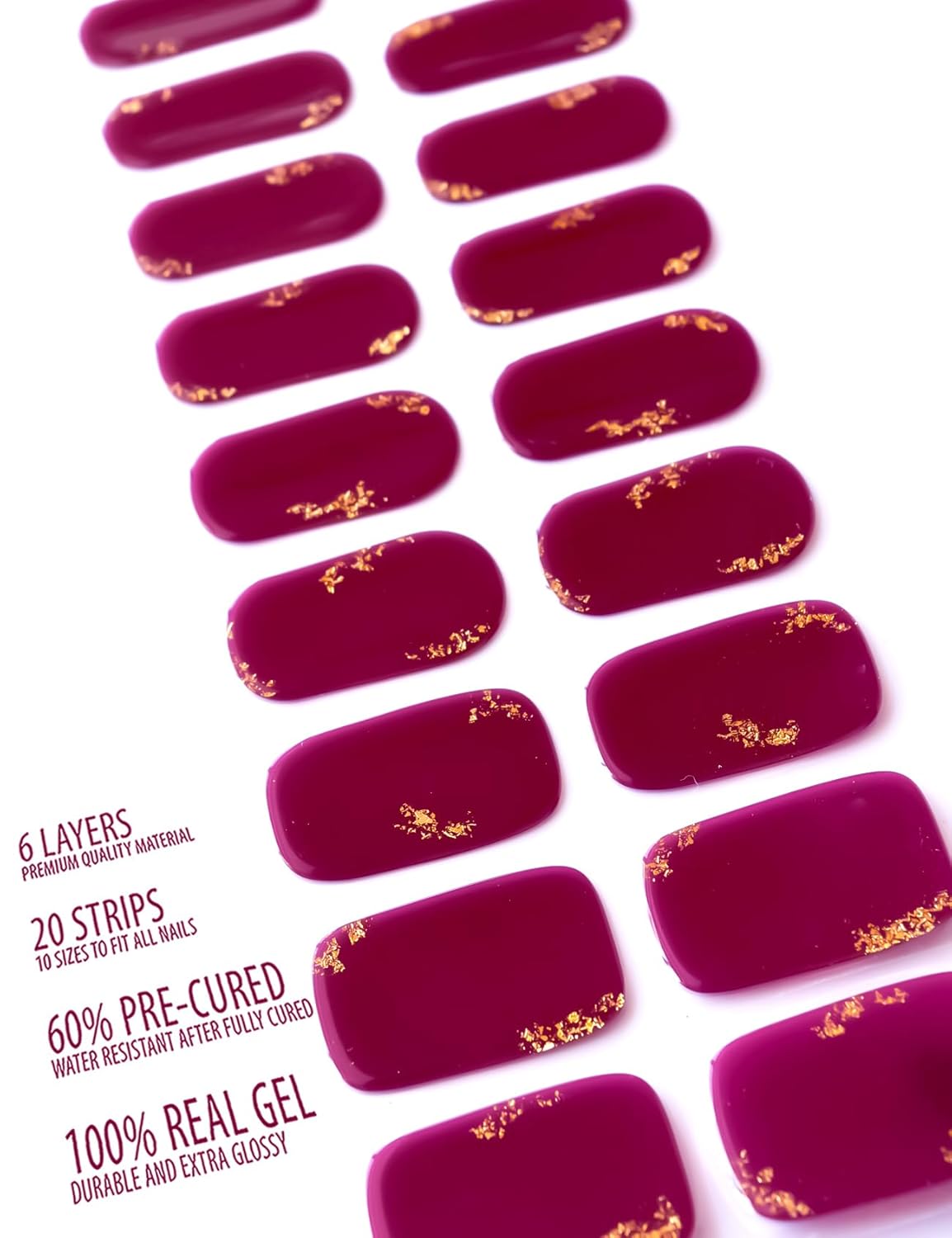 Semi Cured Gel Nail Strips, 20 pcs Nail Wraps, Glaze Stickers, Salon Quality French Manicure, Full Decal Gel Polish Strips, Long Lasting SCG, Easy on, UV Required (Scarlet Sparkle)