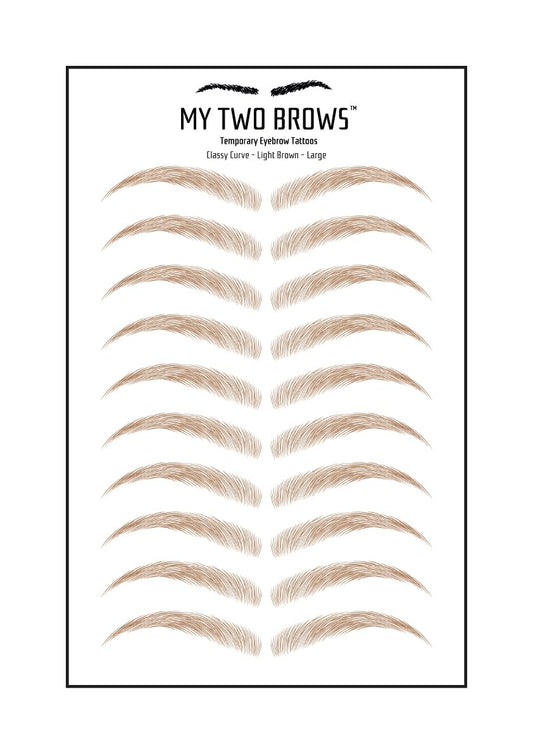 (10 pairs) Light Brown Temporary Eyebrow Tattoo - Large Size - Waterproof & Smudgeproof - Classy Curve Style Eyebrow Stickers - Sheet Lasts up to 30 Days - Won't Work on Existing Brows