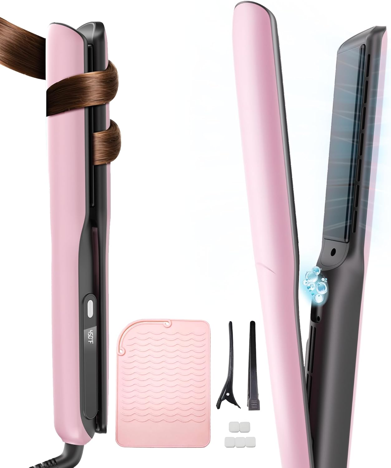 Betahouse Flat Iron Hair Straightener Airflow Curling Iron, Hair Straightener and Curler 2 in 1, 1 Inch Ionic Curling Wand with Cooling Air and Essential Oil Scent, 3 Temp 350-450℉ Dual Voltage