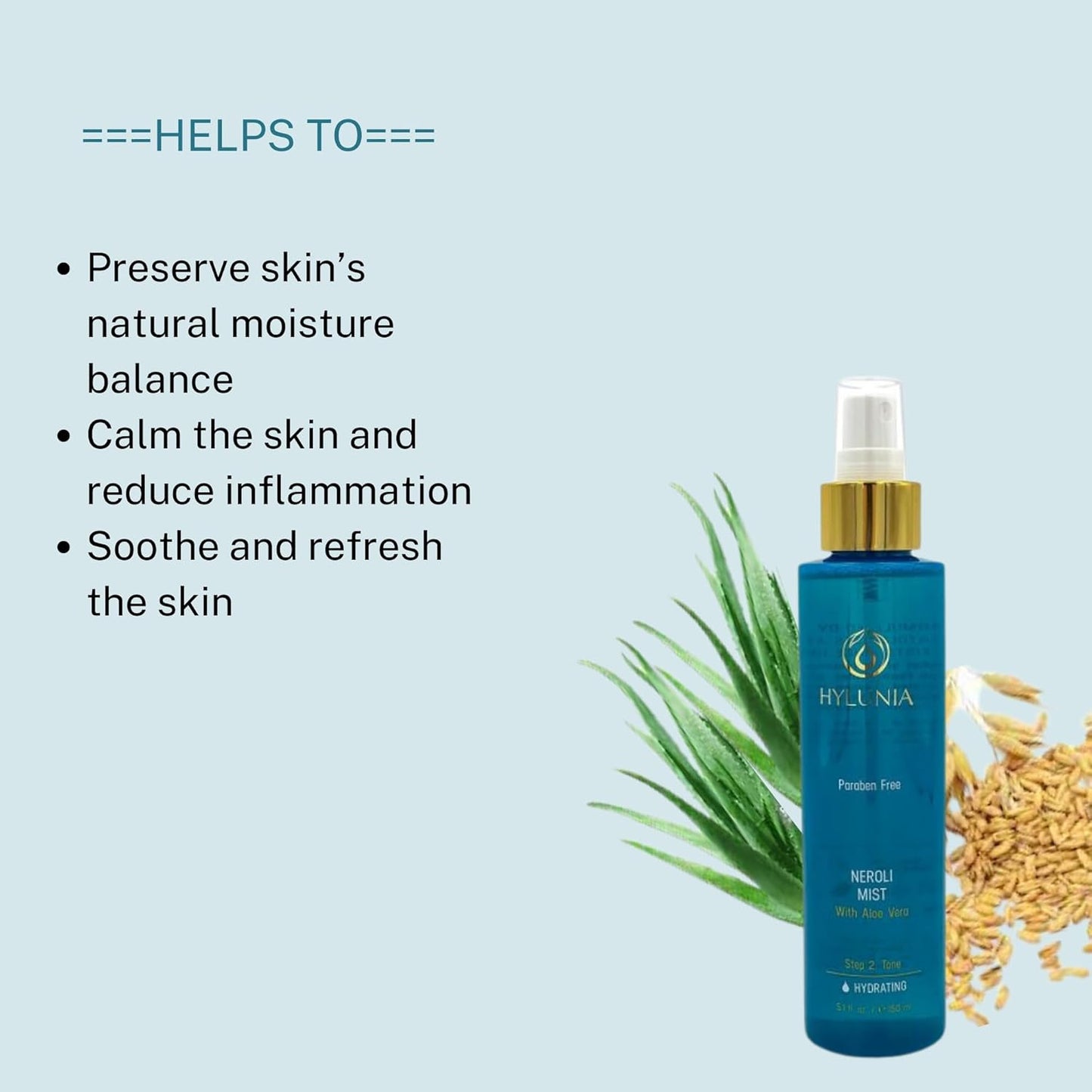 Hylunia Neroli Mist - instant moisturizing spray - Colloidal Silver and Aloe Vera - for younger fresher looking skin - all natural toner