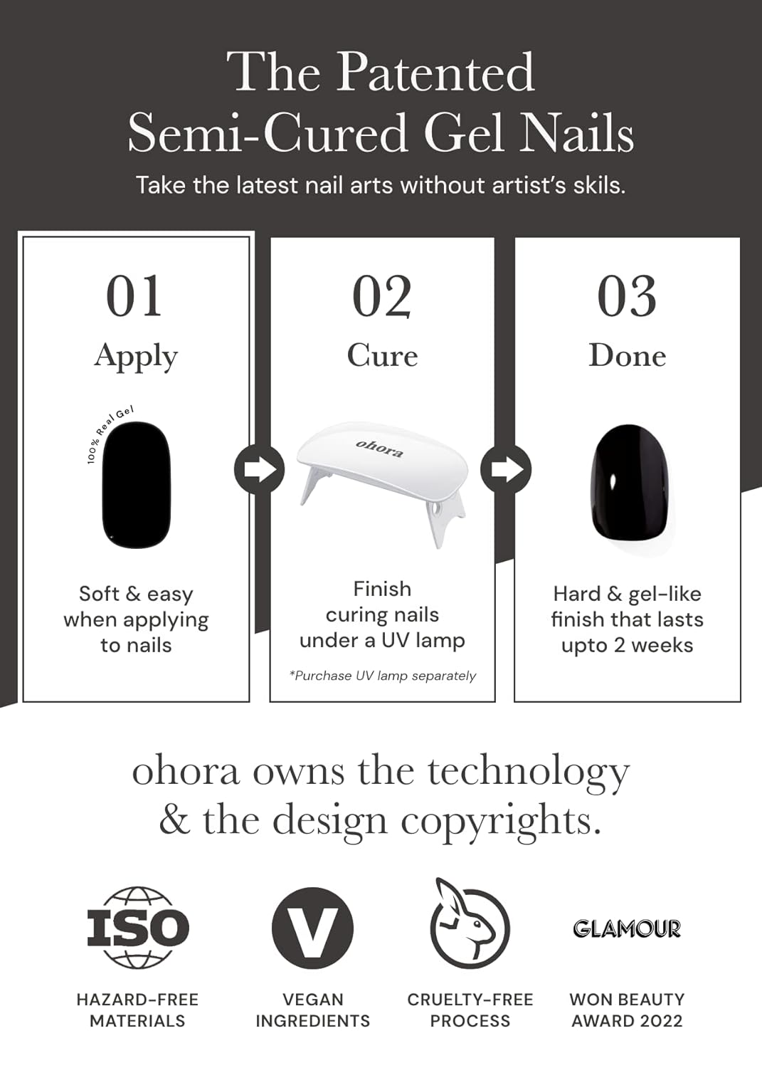 ohora Semi Cured Gel Nail Strips (N Bare Gray) - Works with Any UV/LED Lamps, Salon-Quality, Long Lasting, Easy to Apply & Remove - Includes 2 Prep Pads, Nail File & Wooden Stick