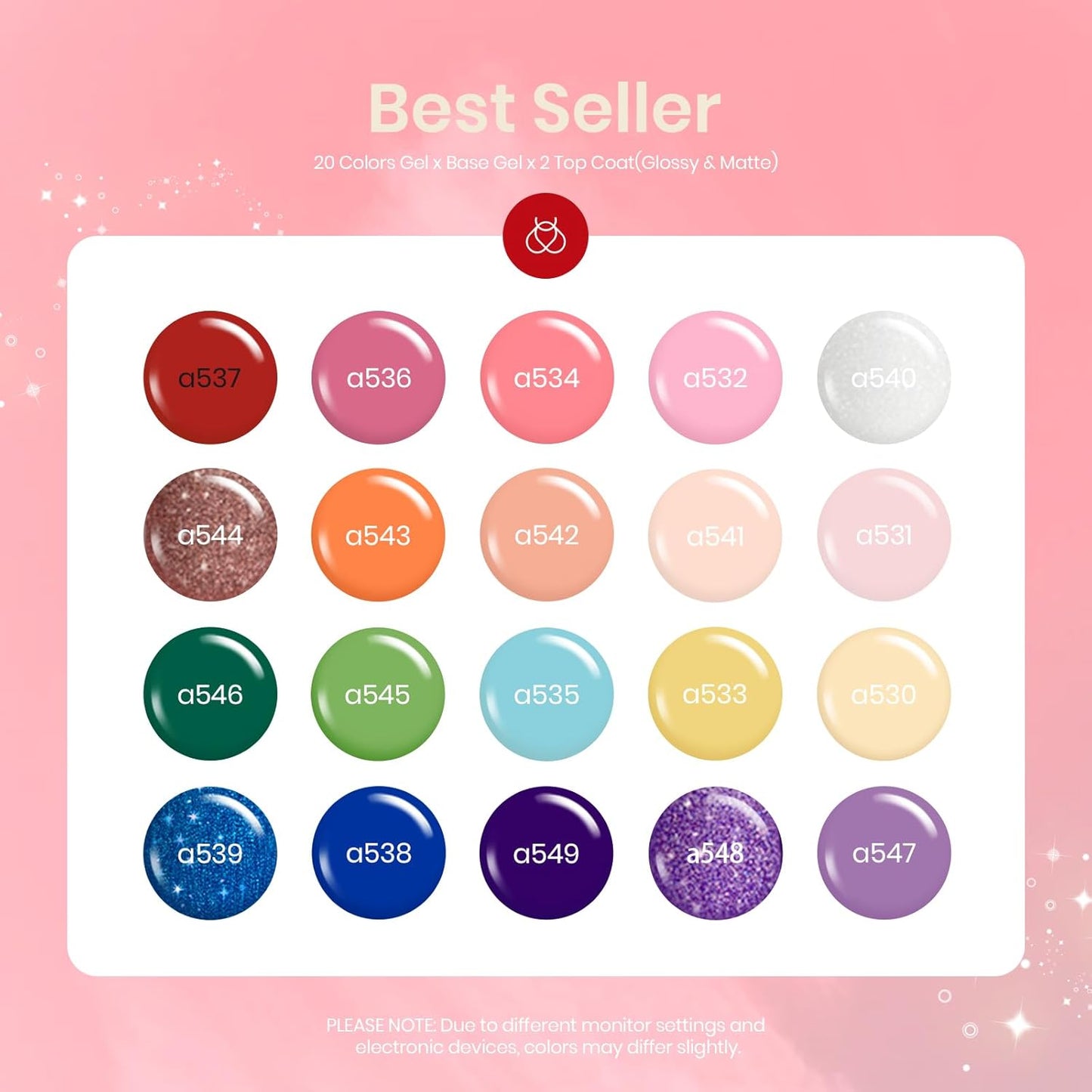 beetles Gel Polish Set, 23pcs Rainbow Gel Nail Polish Pink Orange Green Red Glitter Color with Base Glossy and Matte Top Coat Manicure Kit Shoujo Manga Soak Off Uv Led Gifts for Women
