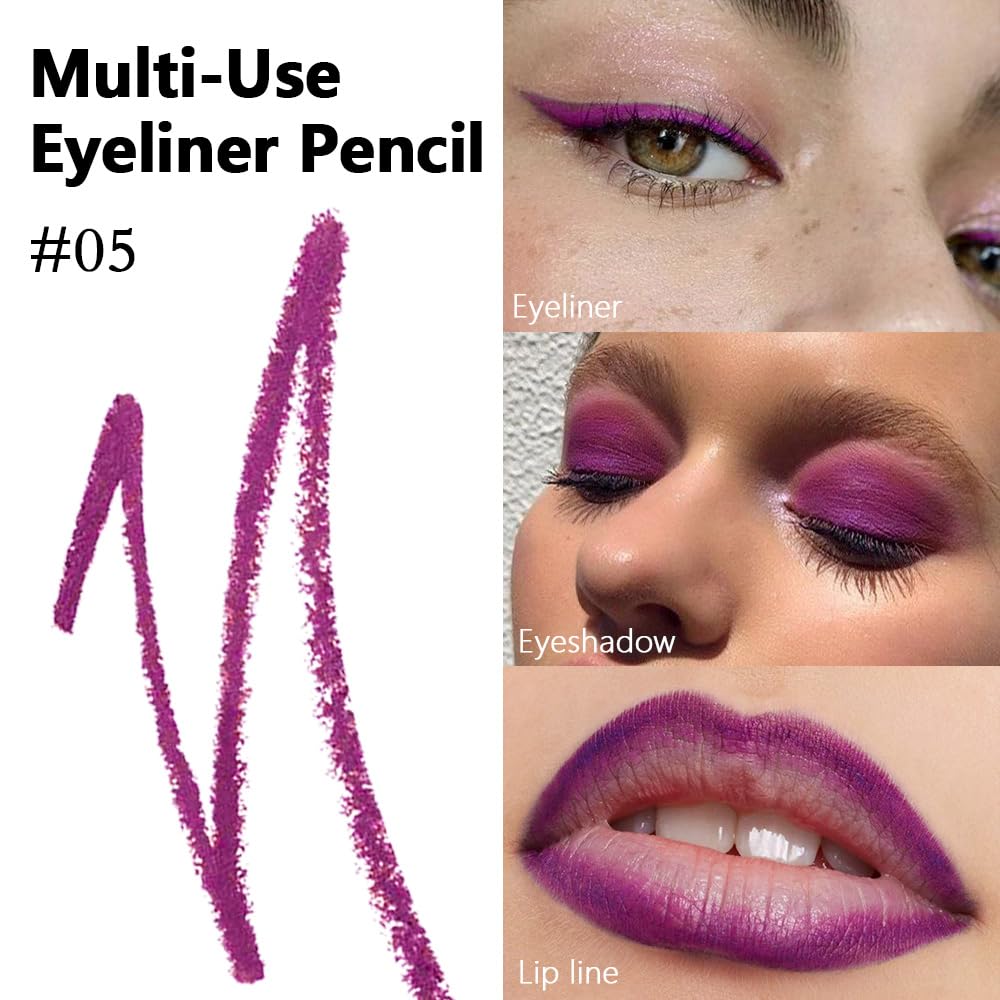 evpct Purple Eyeliner Pencils for Eyes, Grape Lavender Purple Colored Eye Liner Pencil Makeup Waterproof Smudge Proof, Colored Gel Waterline Eyeliner Liquid, Face Eye Paint Stick Halloween Makeup 05