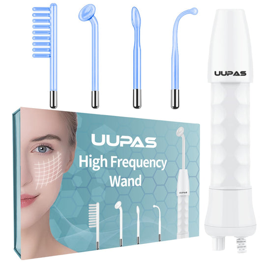 High Frequency Facial Wand - UUPAS Portable Handheld 4 in 1 Blue High Frequency Skin Facial Machine with 4 Pcs Different Blue Tubes for Home Use Face Device