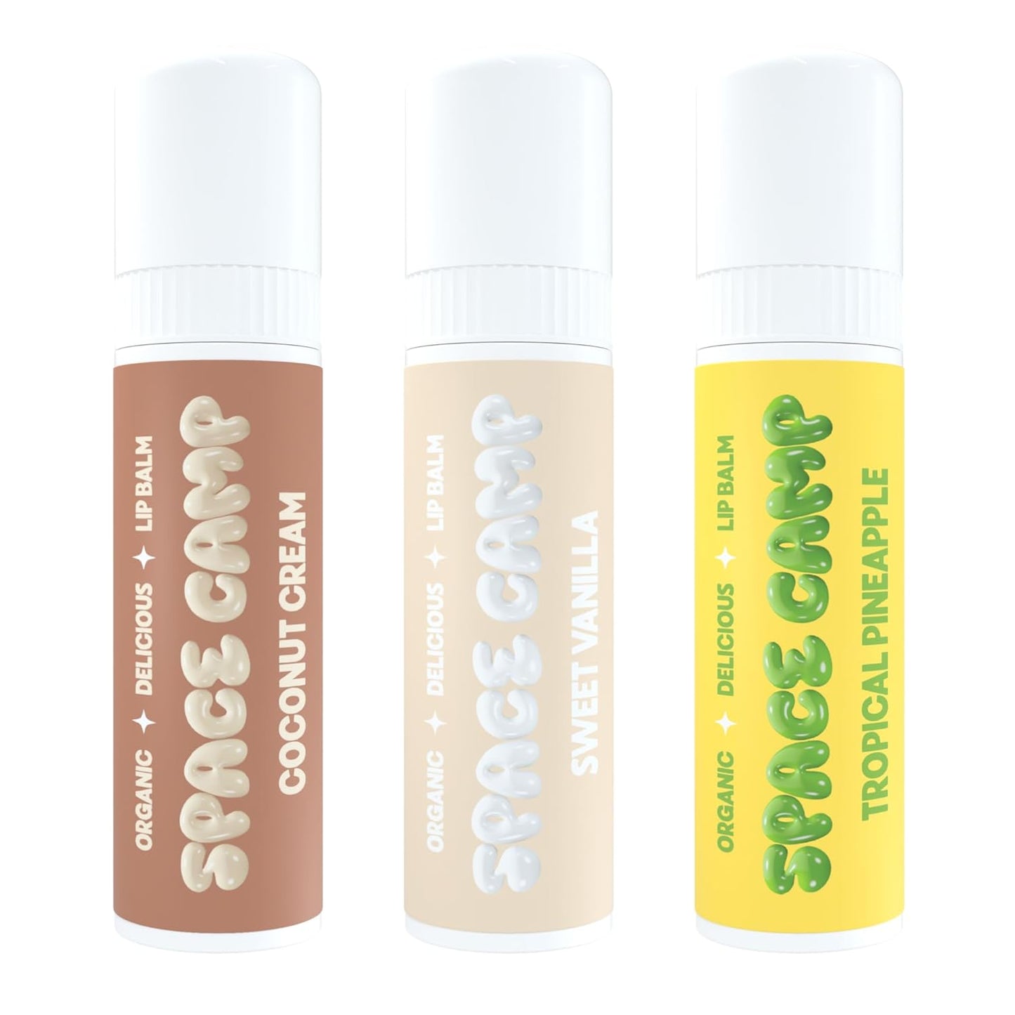 Space Camp Wellness Jumbo Lip Balm - Pool Club Pack Variety Flavored Balm (Tropical Pineapple, Sweet Vanilla, and Coconut Cream) - 3 Pack