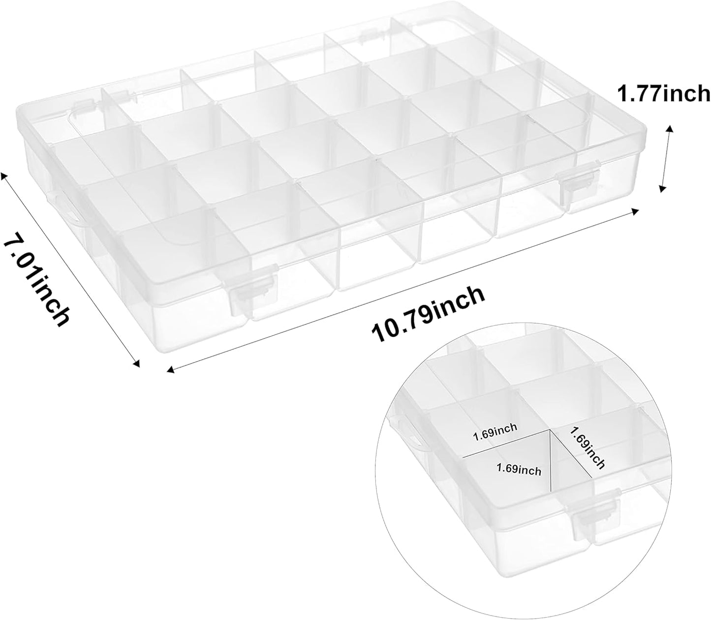 2 Pack 24 Grids Plastic Small Crafts Storage Boxes with Adjustable Dividers (10.5" × 6.7" x 1.57")