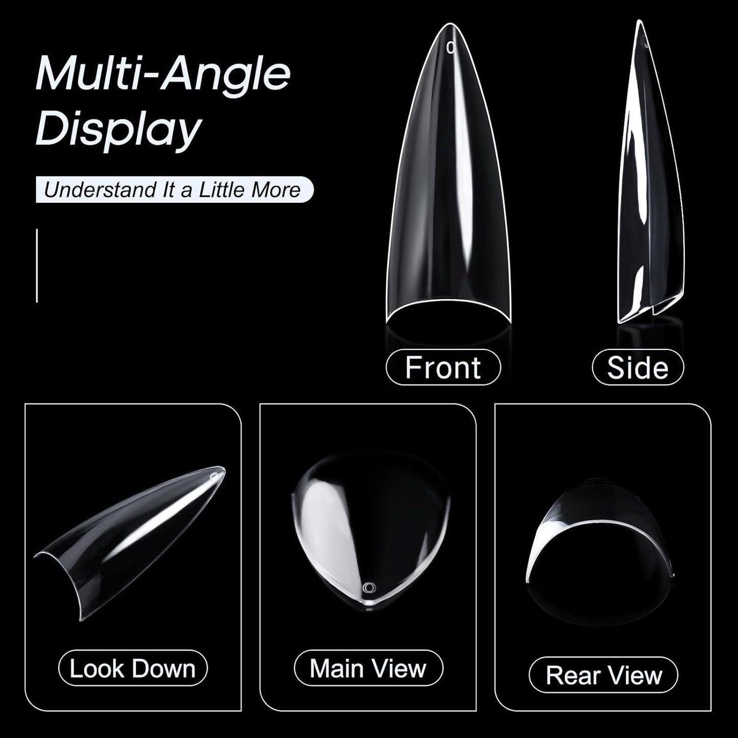 Ranrose 120PCS Short Nail Tips,Short Soft Gel Stiletto Nail Tips Half Cover False Nail Almond Shape Point Acrylic Sharp Artificial False Nail For DIY