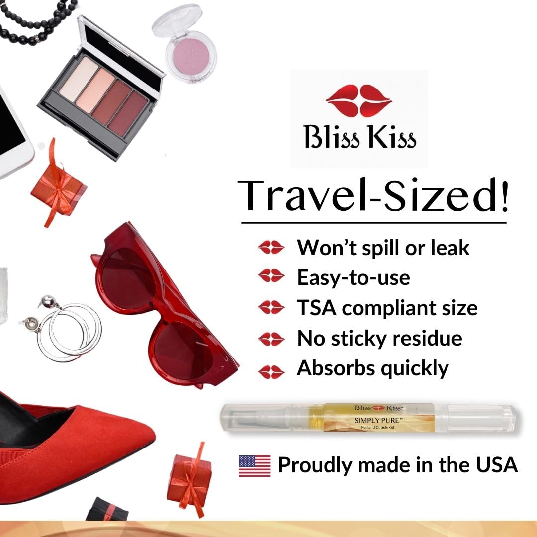 Bliss Kiss | 4 Vanilla Fragrance Nail Oil Cuticle Pens w/Vitamin E & Jojoba⏤Nail Strengthener Nail Growth Serum for Brittle Peeling Breaking Thin Nails