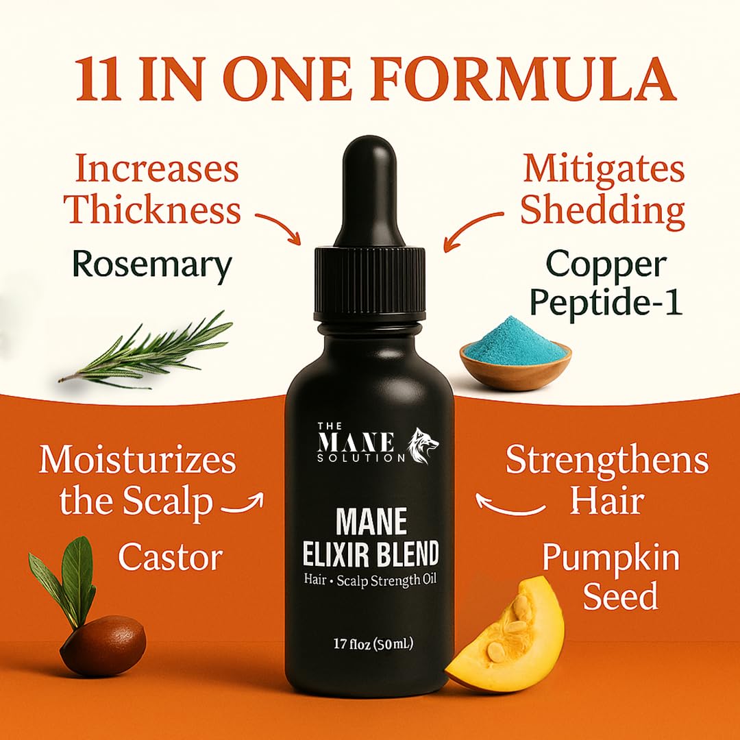 The Mane Elixir Blend: 11-in-1 Growth Oil Serum for Thinning Hair, Loss & Regrowth - 50ml