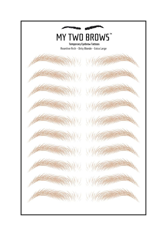 (10 pairs) Dirty Blonde Temporary Eyebrow Tattoo - Extra Large Size - Waterproof & Smudgeproof - Assertive Arch Style Eyebrow Stickers - Sheet Lasts up to 30 Days - Won't Work on Existing Brows
