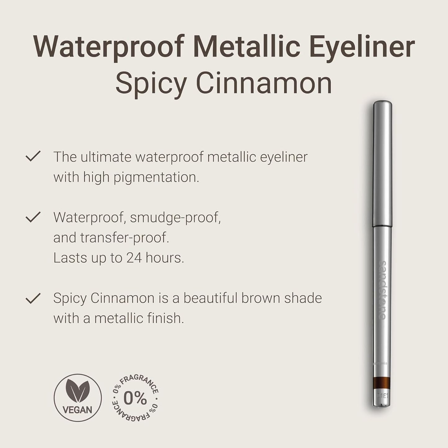 Hypoallergenic Waterproof Eyeliner - Fragrance Free Metallic Eye liner - Vegan and Cruelty Free Eye Pencil - Eyeliner Pencil for Sensitive Eyes (Spicy Cinnamon)