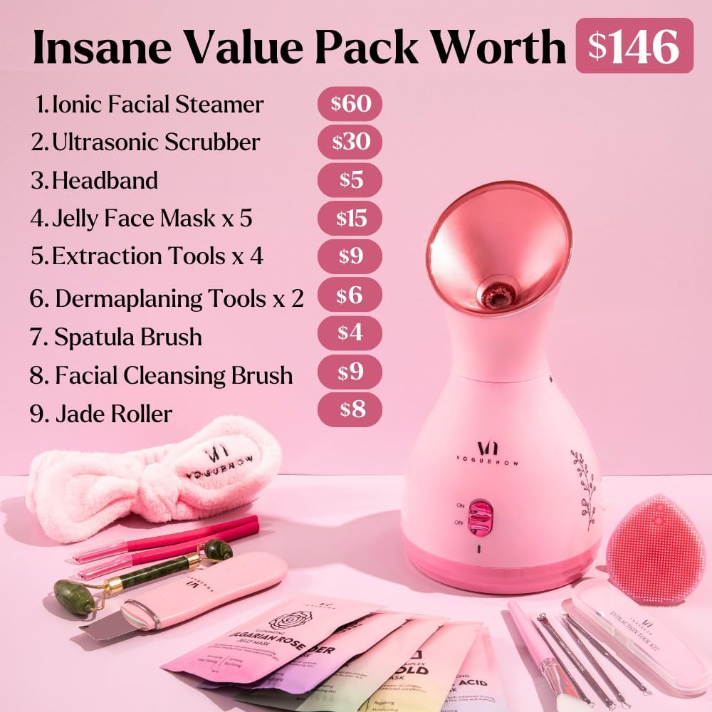 Facial Steamer Spa Kit with Complimentary 17 Skin Care Tools | Face Steamer for Facial Deep Cleaning with Towel Warmer & Humidifier Mode| Self Care Gifts for Women, Spa Gifts, Birthday Gifts for Women