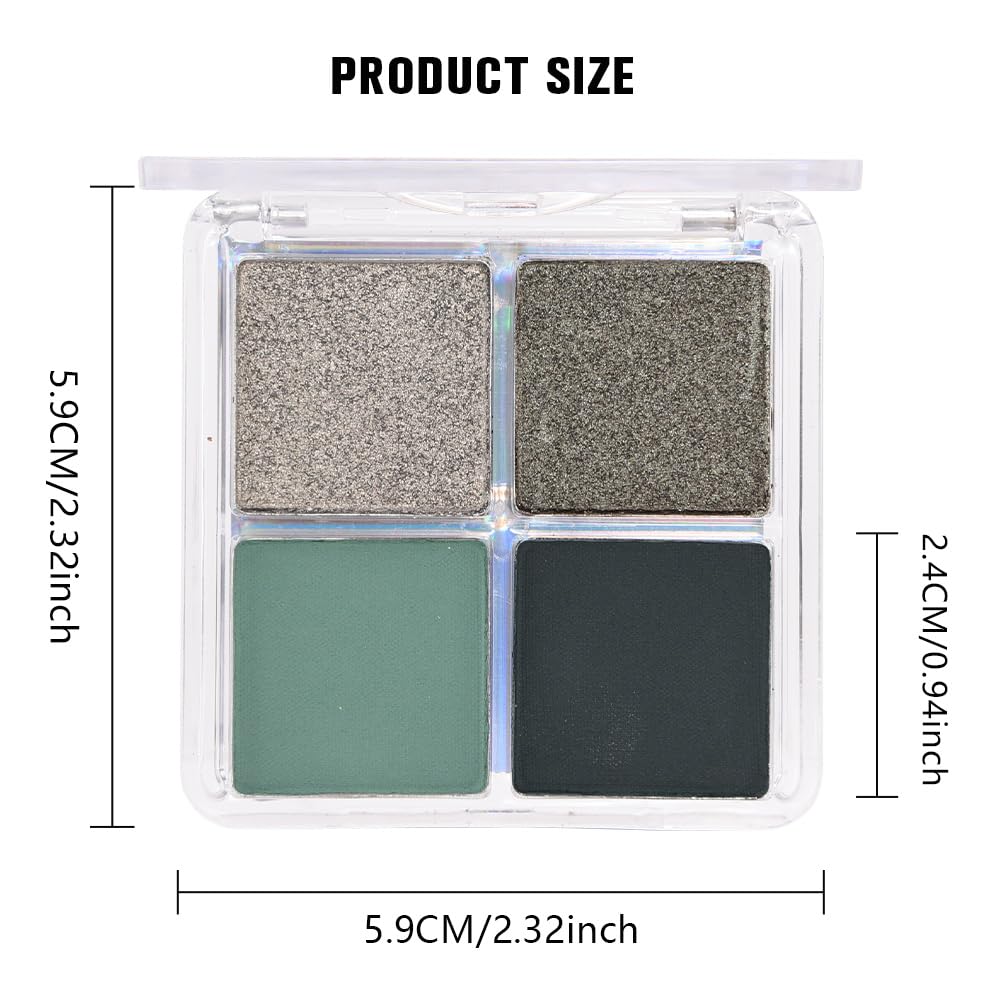 evpct Eyeshadow Quad Palette, Cyan Festival Forest Dark Green Glitter Shimmer Metallic Matte High Pigment Mini Eye Shadow Palette Makeup for older Women, Smudge Proof Vegan Cruelty-free, Green Series