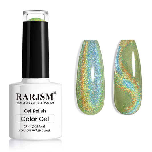 RARJSM Cat Eye Gel Nail Polish, Galaxy Chameleon Magnetic Gelpolish Green Holographic Glitter Gel Soak Off UV LED DIY Manicure Art for Salon Designs and Home DIY 7.5ML/0.26fl oz