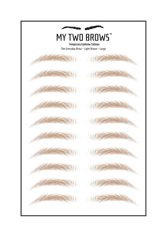 (10 pairs) Light Brown Temporary Eyebrow Tattoo - Large Size - Waterproof & Smudgeproof - Everyday Brow Style Eyebrow Stickers - Sheet Lasts up to 30 Days - Won't Work on Existing Brows