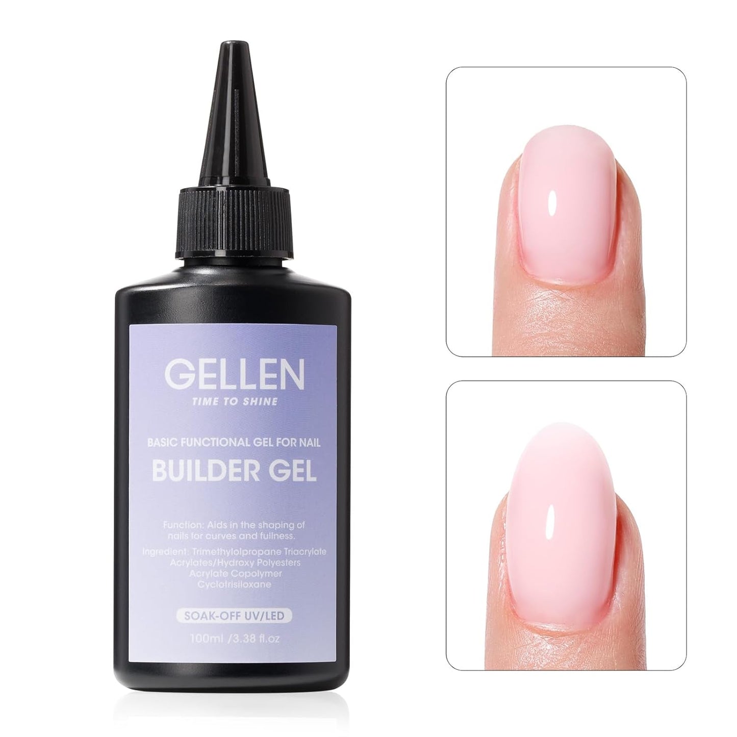GELLEN 100ml Builder Gel for Nails Nude, Pink Strengthener Gel Color Hard Builder, Nail Apex Building Soak off Long Lasting U V Nail Gel