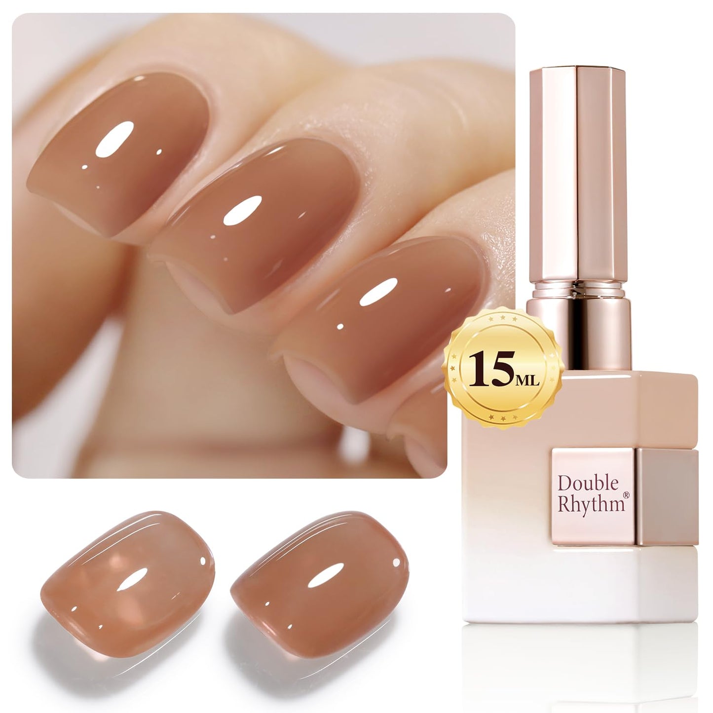 Double Rhythm 0.50 OZ Translucent Gel Polish Same Color Same Bottle Sheer Pastel Neutral Natural Milky 15 ML Jelly UV Nail Art DIY at Home (Light Brown-A1529)