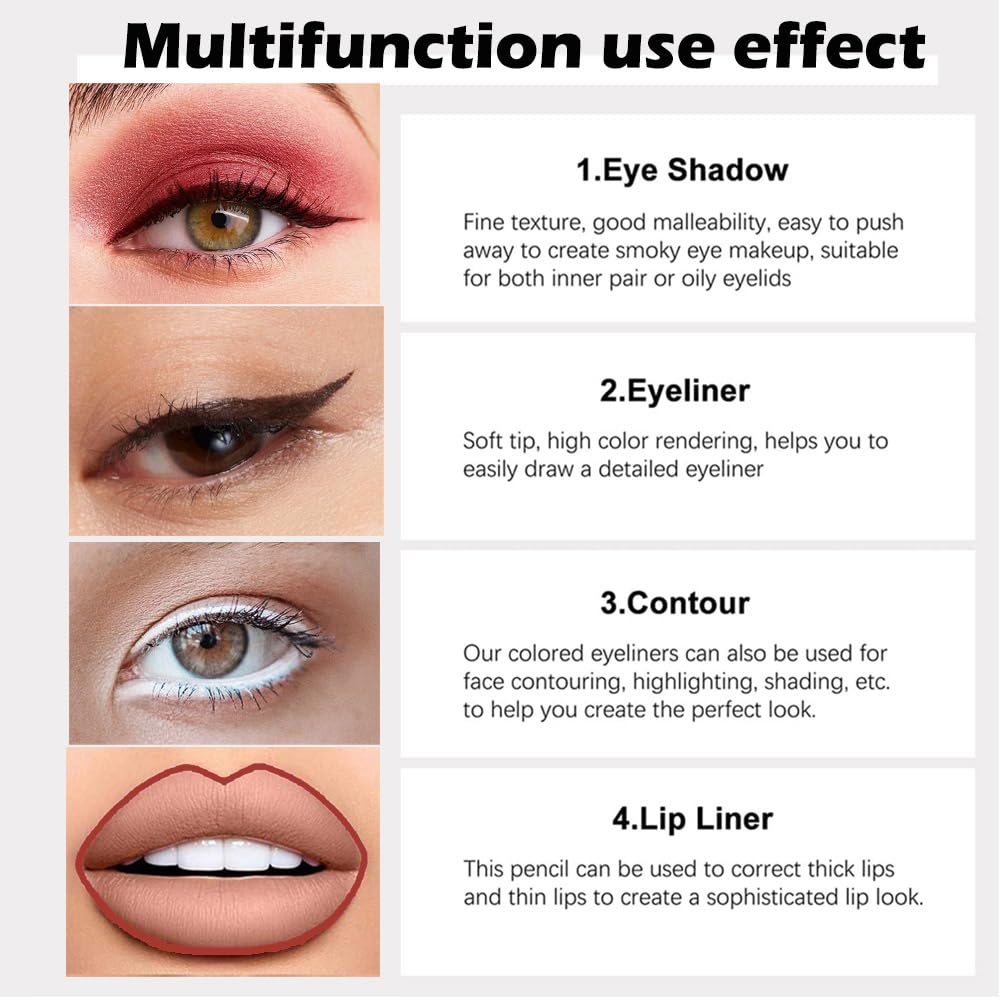 evpct 3Pcs Black & Red & White Gel Glitter Matte Metallic Eyeliner Pencils Set for Women Waterproof Smudge Proof lapiz de ojos delineador de ojos contra el agua Eye Liner Makeup 01 14 22