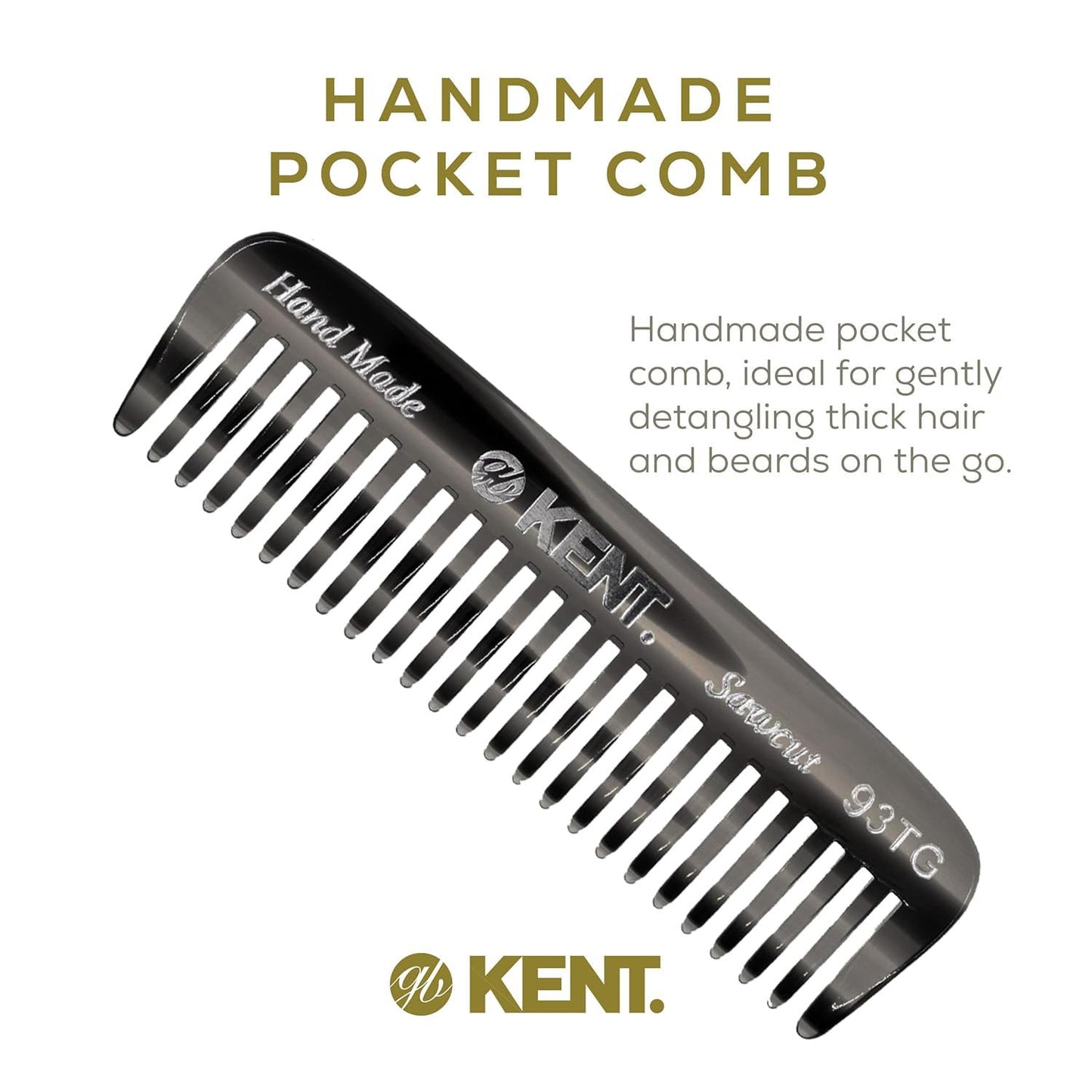 Kent 93T Black Graphite Beard Comb for Men - Wide Tooth Men's Comb, Ideal For Mustaches and Beards and Facial Hair, Small Pocket Sized Travel Detangler Combs, Saw-Cut, Hand Polished, Made in England