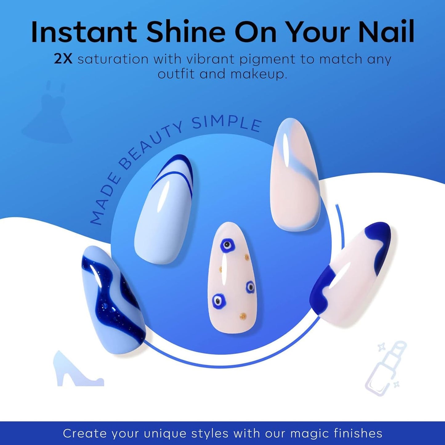 modelones Blue Gel Nail Polish Set 6 Colors, Royal Navy Sky Icy Klein Blue Glitter Gel Polish Kit Light to Dark Shades Soak Off All Seaones Nail Art Gel Salon DIY Manicure Gift for Women Girl