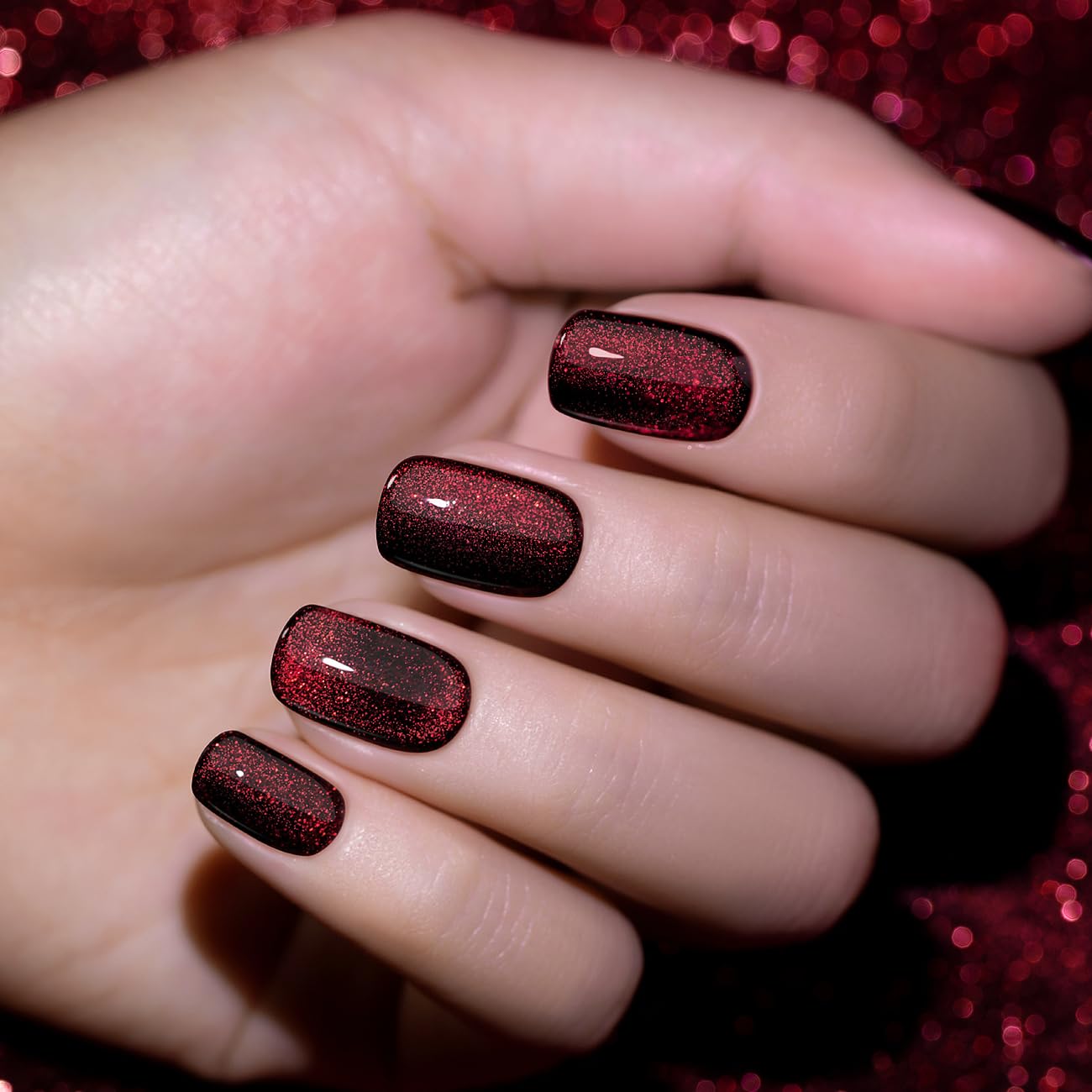 RARJSM Burgundy Cat Eye Gel Nail Polish Diamond Dark Black Red Cateye Velvet Glitter Gel Polish 15ml Single Bottle with Magnet Stick UV LED Curing Requires Soak Off for Home Salon Christmas Manicure