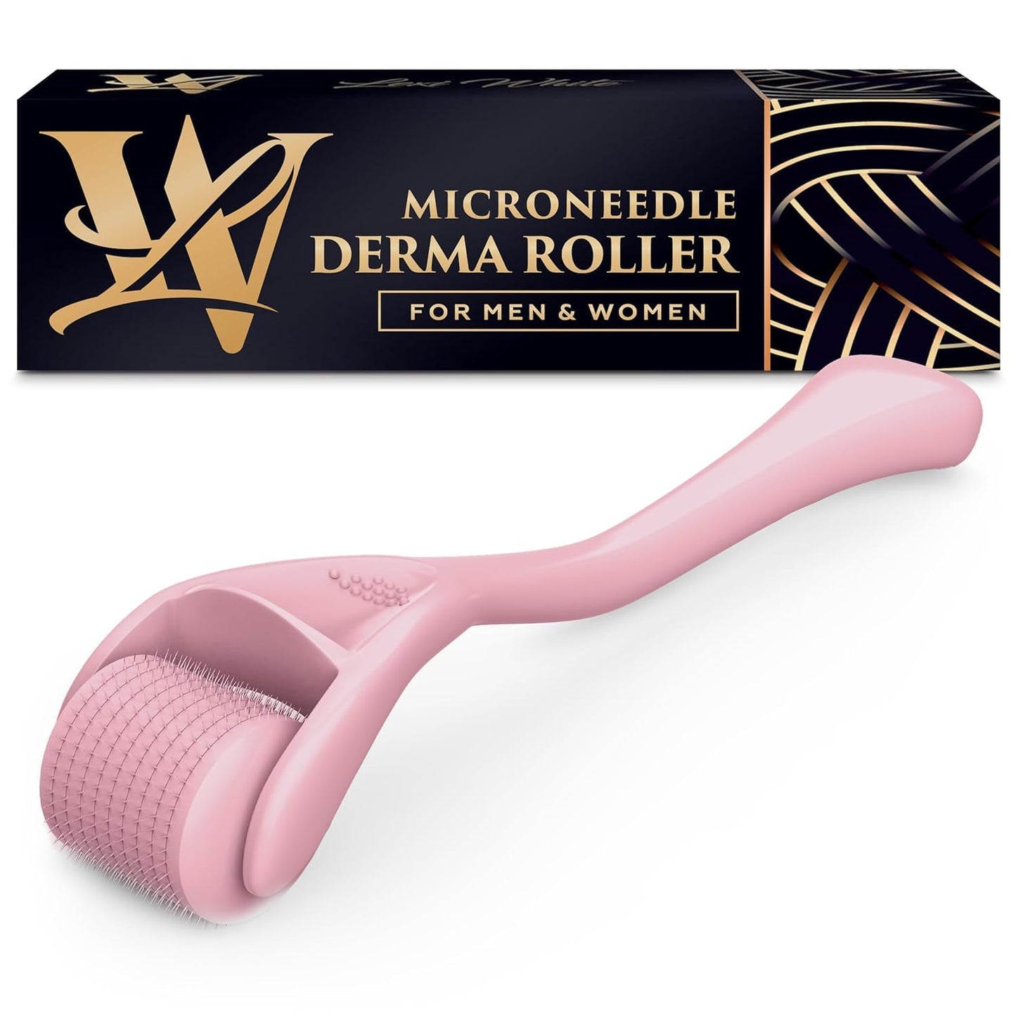 Derma Roller for Skin, Hair & Beard – Women and Men Titanium Microneedling Roller for Face & Scalp, Safe & Easy to Use - Pink