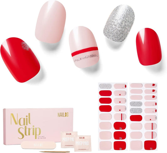 NAILOG Valentines Semi Cured Gel Nail Strips 34 pcs, Buy 2 Get 1 UV Lamp, Salon-Quality Gel Nail Stickers, Valentines Day Gel Nail Wraps with Soft Gel Finish | Love Note