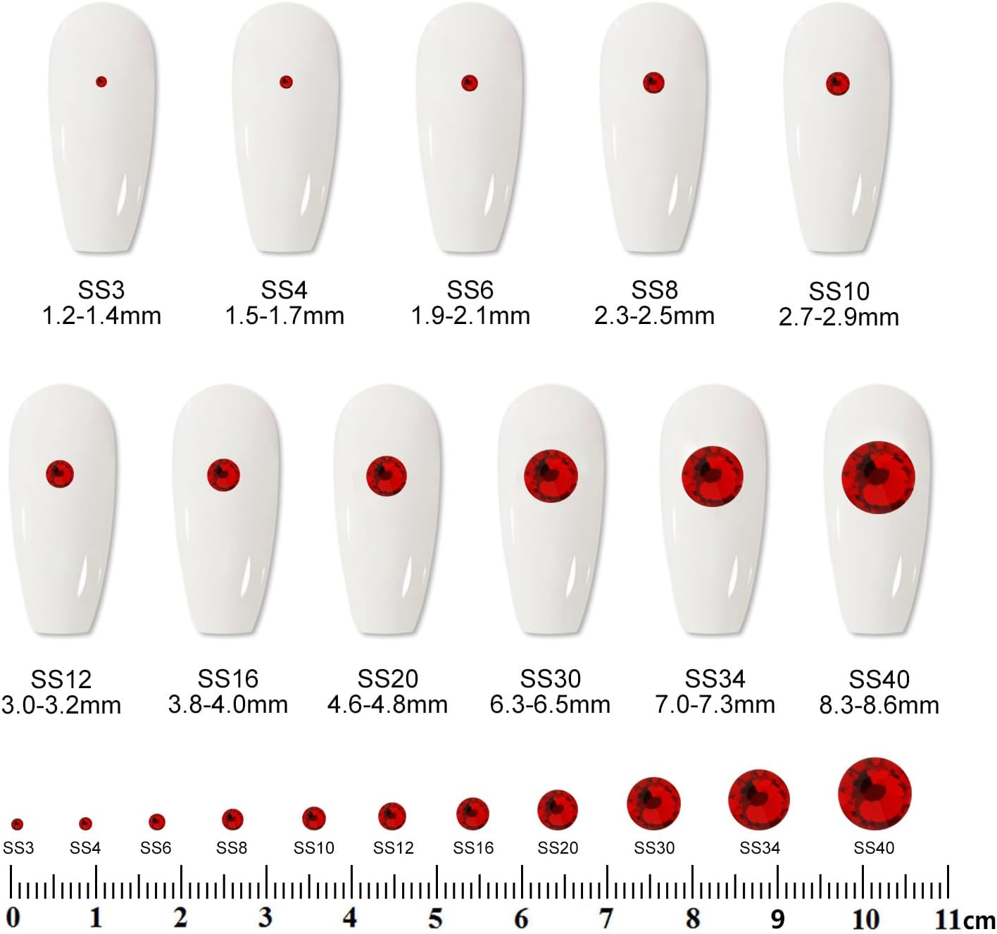 2000PCS SS12 Flatback Rhinestones | 12-Facet Diamond-Cut Glass Gems for Nail Art, Clothing, DIY Crafts |Glue-On Decoration Stones with Silver Backing(Siam)