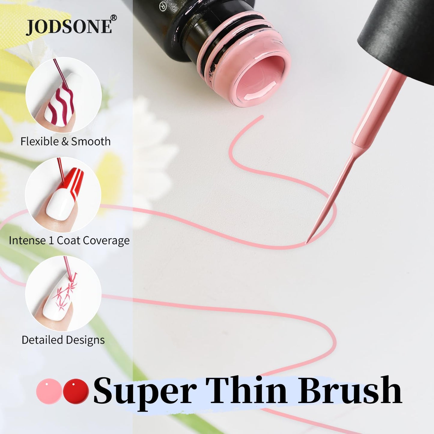 JODSONE Nail Art Gel Liner Set 10 Colors White Red Black White Gel Nail polish Need U V Lamp Cured with Thin Brush