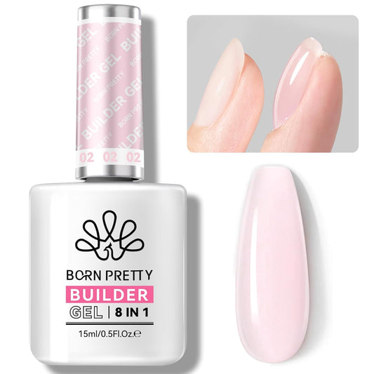 BORN PRETTY Builder Gel for Nails, 8-in-1 Extension Gel Strengthener Gel Hard Builder Nail Gel Base Top Gel, Sheer Pink Gel Builder Rhinestone Nail Glue Gel in A Bottle Nails 15ML