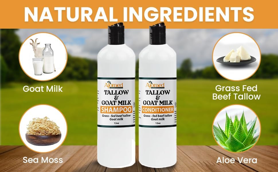 Beef Tallow Conditioner -Unscented Handmade tallow & goat milk conditioner for Damaged hair, all hair types- Moisturizing conditioner- Sulfates, fragrance free- CONDITIONER 12OZ