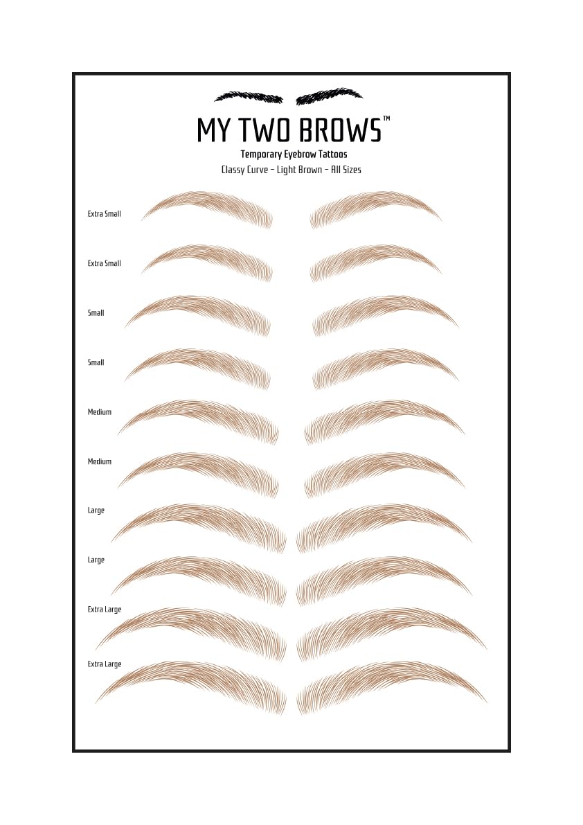(10 pairs) Light Brown Temporary Eyebrow Tattoo - Extra Large Size - Waterproof & Smudgeproof - Classy Curve Style Eyebrow Stickers - Sheet Lasts up to 30 Days - Won't Work on Existing Brows