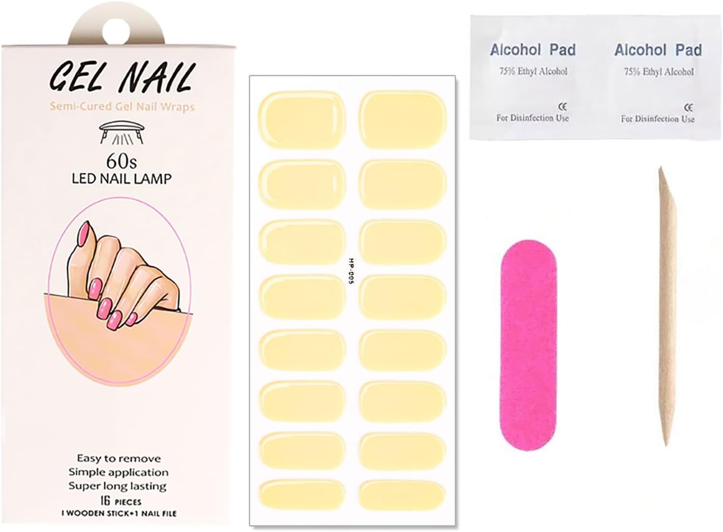 Yellow Semi Cured Gel Nail Strips Stickers Self Adhesive Waterproof Design Gel Nail Stickers Solid Color Nail Polish Strips for Women DIY Manicure Kit Party Nails Decoration 1 Sheets